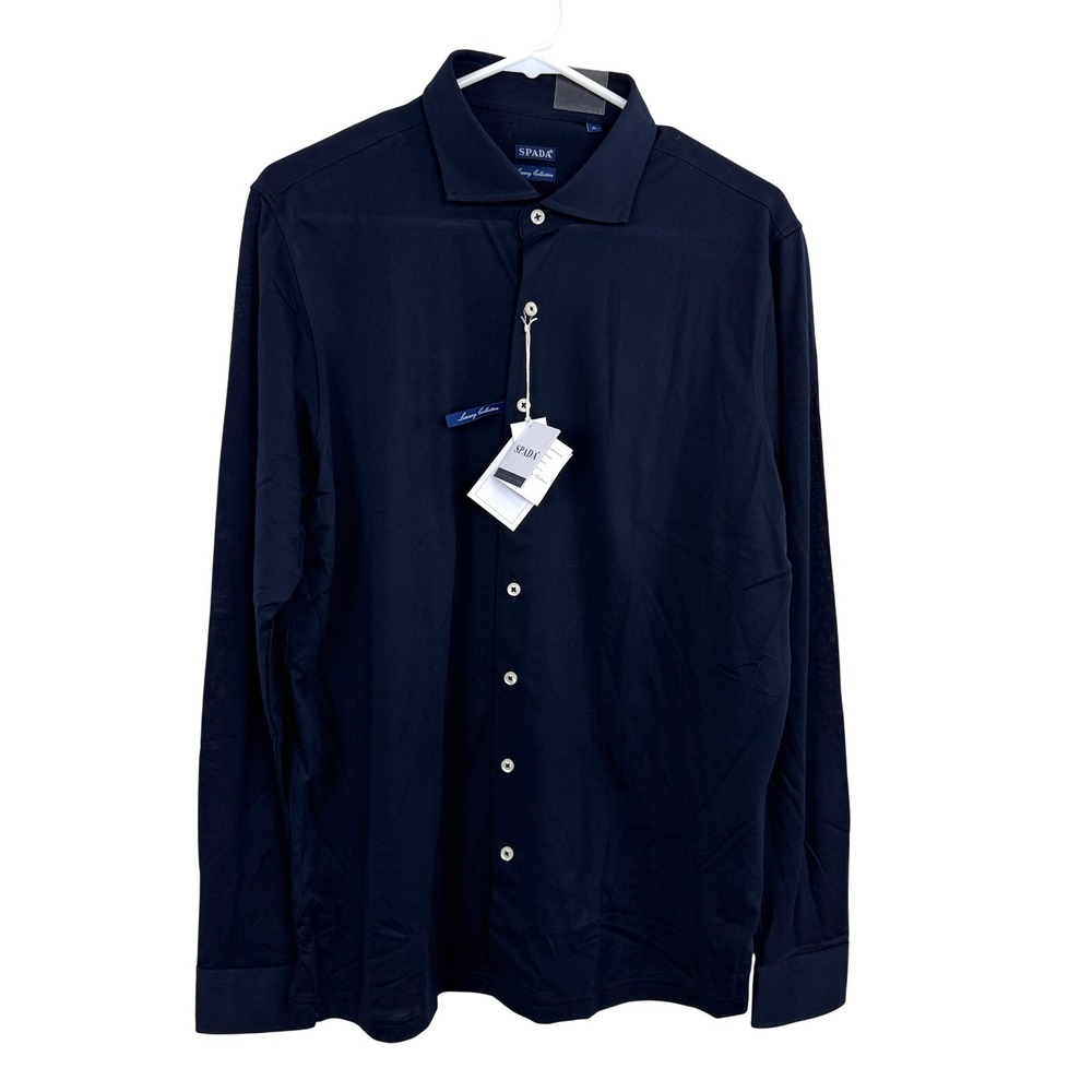 Spada Shirt Mens XL Navy Blue Luxury Collection Long Sleeve Button Down Pique